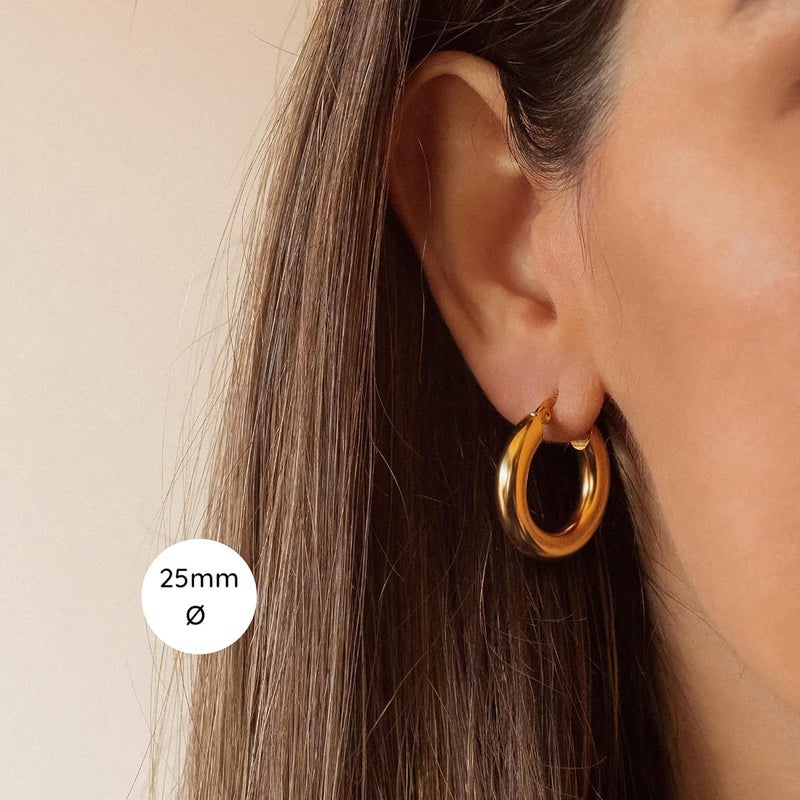 Tewiky Chunky Gold Hoop Earrings for Women, 14k Gold Plated Thick Triple Hoop Earrings Hypoallergenic Trendy Chunky Gold Hoops Earrings Dainty Jewelry Gifts for Women - Image 3